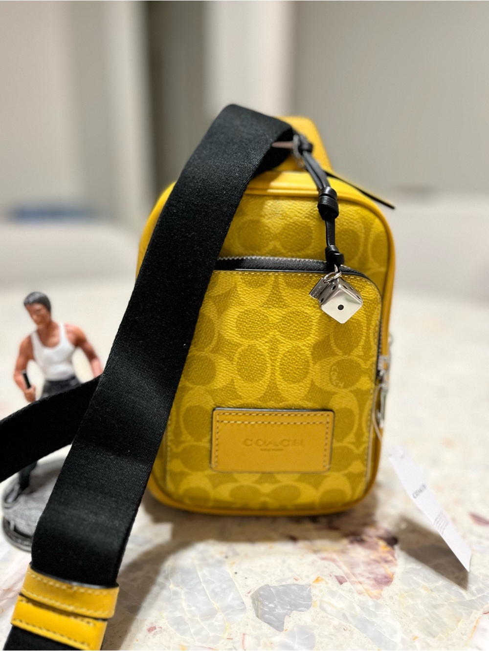 NWT Coach men Racer Sling Pack Signature Canvas Charms